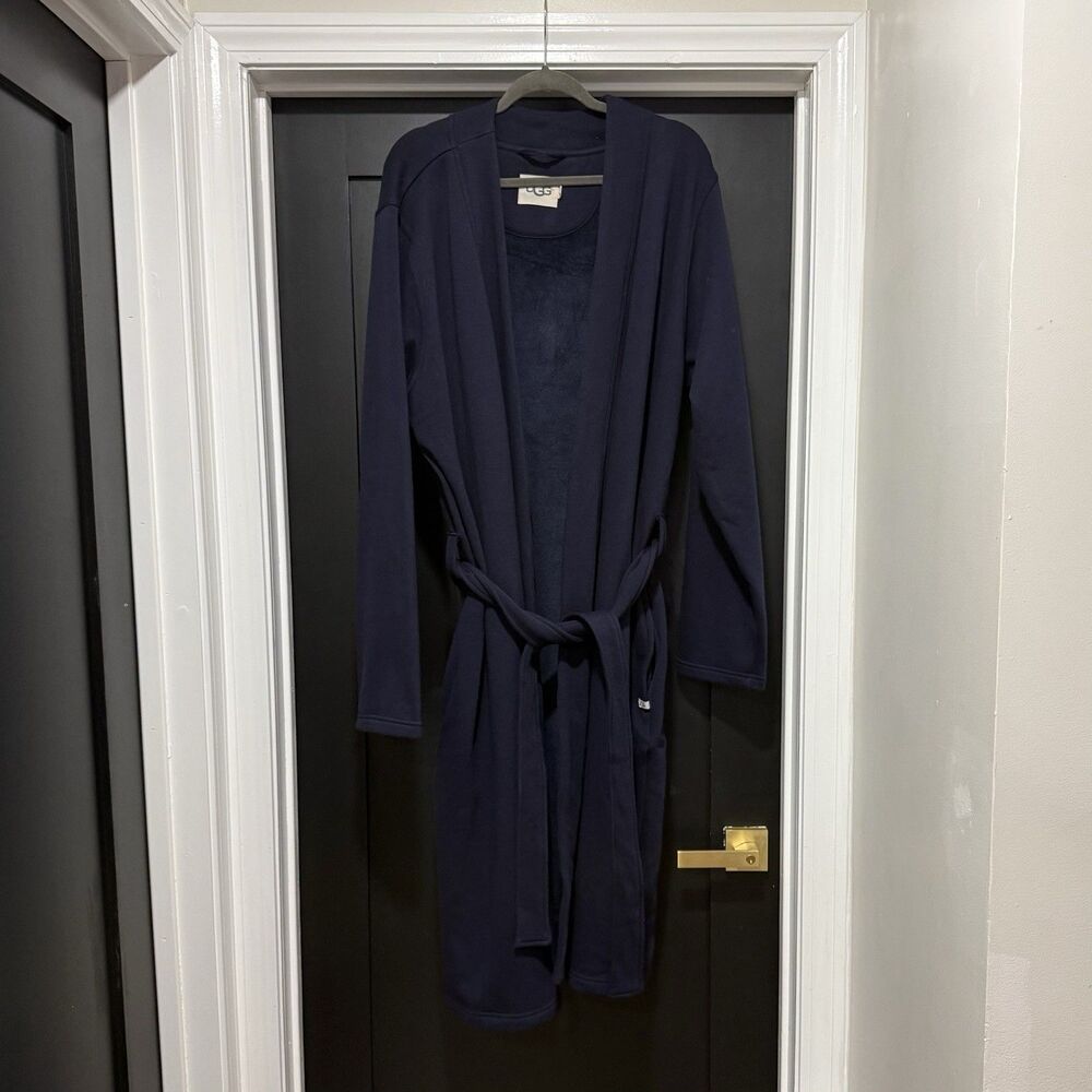 UGG Duffield II Robe Womens L/XL Navy Blue Fleece Belted Bathrobe